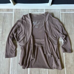 One Step Up Size Medium Womens 100% Polyester Taupe Cardigan